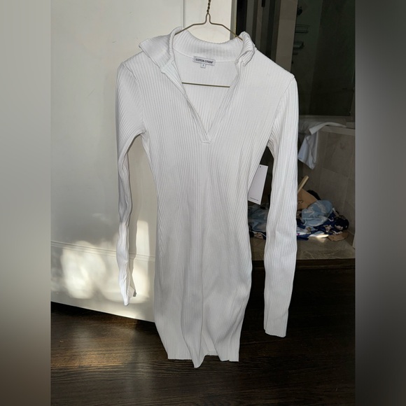 Cotton citizen white body con long sleeve mini dress Small ribbed and collared - Picture 2 of 4